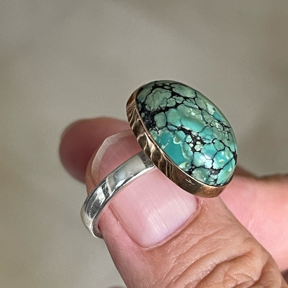 Hubei turquoise rose gold tone sterling silver size 7.25 ring - Picture 3 of 11